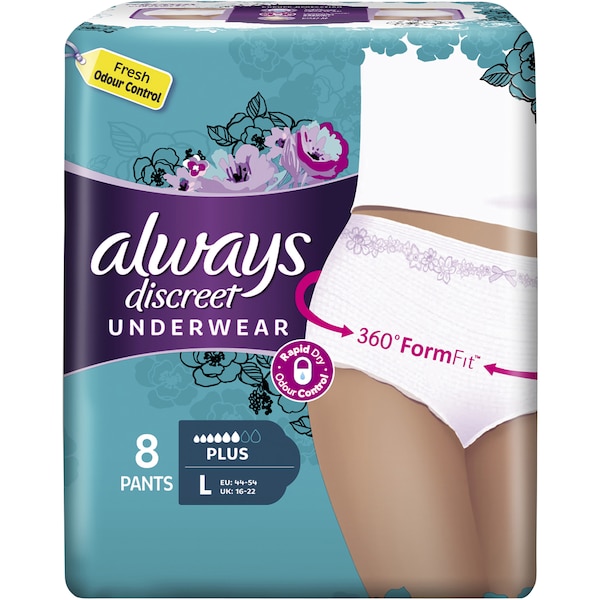 Always Discreet Underwear Large Pants For Bladder Leaks 8 pack