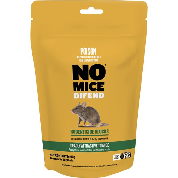 NO Mice Difend Rodenticide Blocks 20g x 5 pack