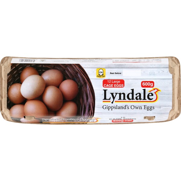 Lyndale 12 Gippsland's Own Large Cage Free Eggs 600g