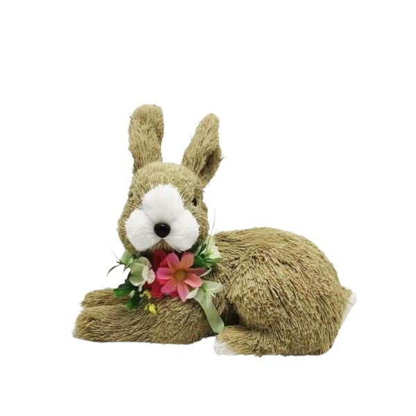 Easter Cotton Bunny With Flowers Sitting each