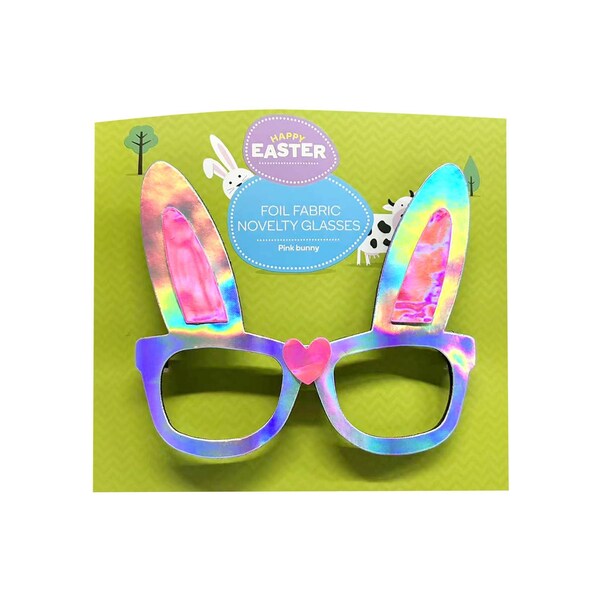 Easter Foil Fabric Novelty Glasses Pink Bunny each