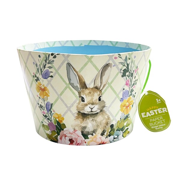 Easter Paper Egg Hunting Bucket With Watercolour Bunny each