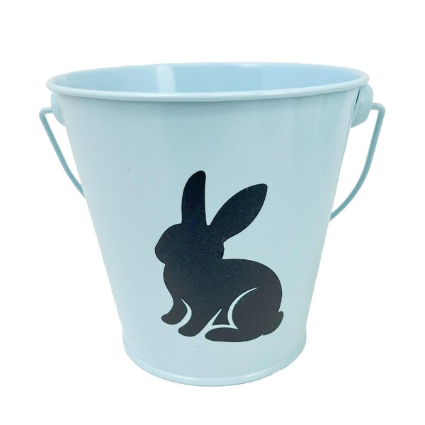 Easter Metal Egg Hunting Bucket With Bunny Print Blue each