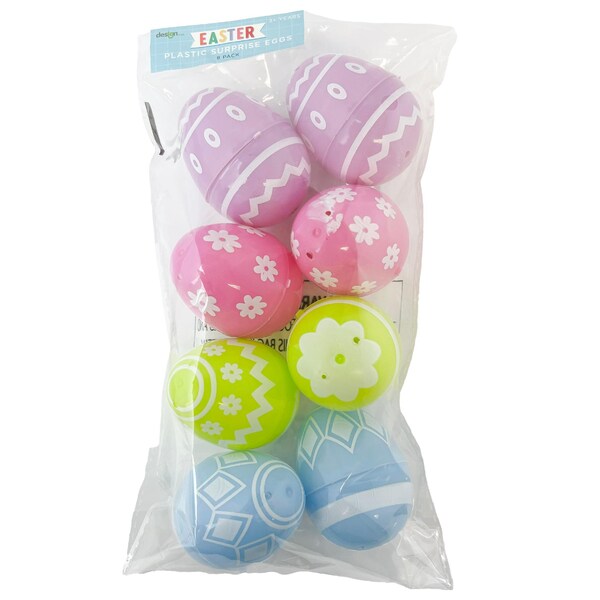 Easter Plastic Surprise Eggs Pastel Colours 8 pack