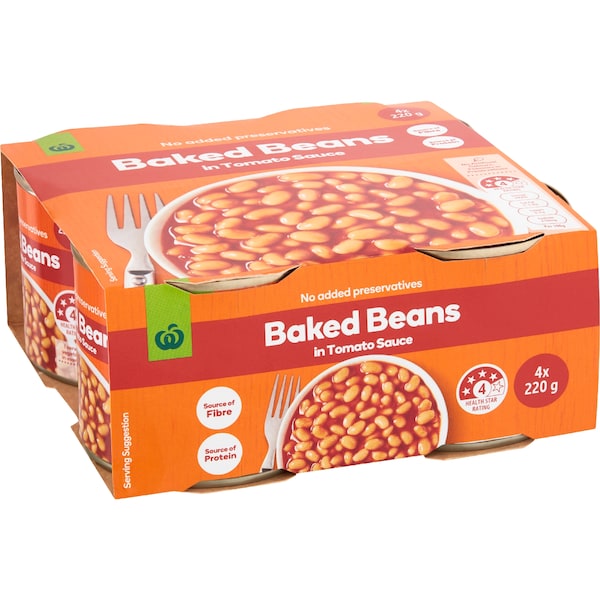 Woolworths Baked Beans In Tomato Sauce 220g x 4 pack