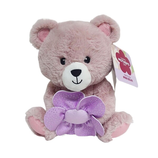 Mother's Day Mini Plush Bear Pink With Purple Flower each