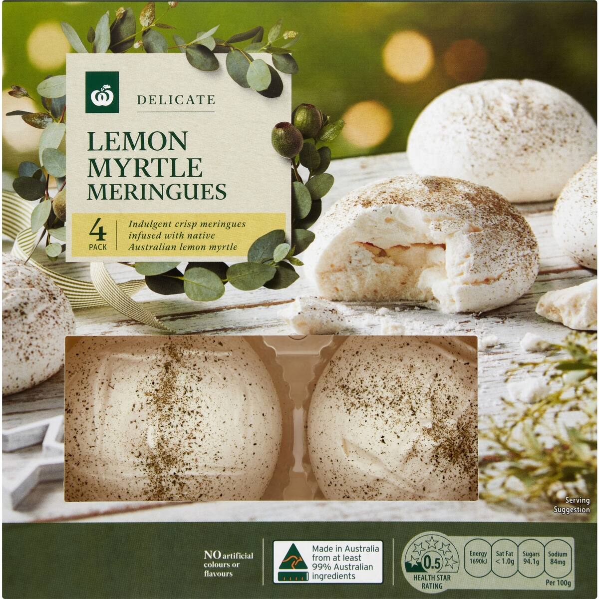 Woolworths Delicate Lemon Myrtle Meringues 4 Pack bunch