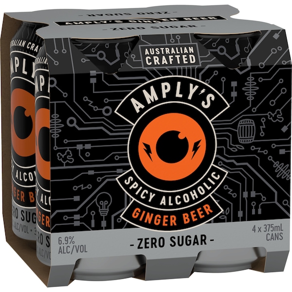 Amplys Ginger Beer Zero Sugar Cans 375mL x 4 Pack