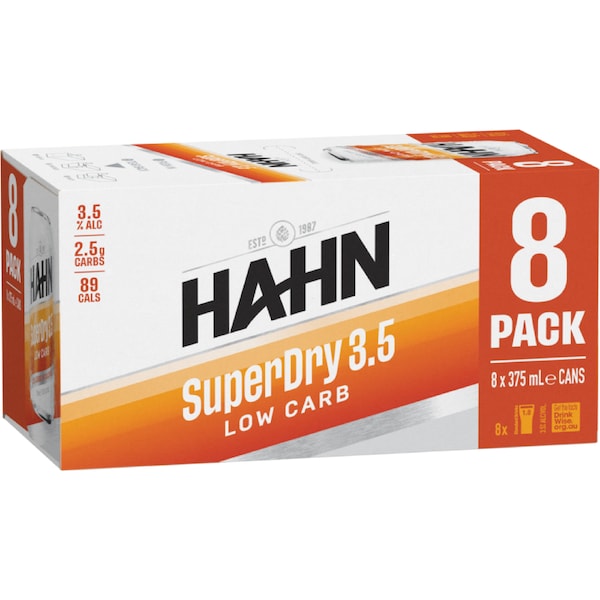 Hahn Super Dry Lager 3.5% Cans 375mL x 8 pack