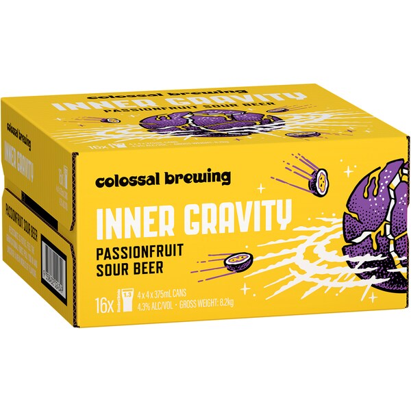 Colossal Brewing Inner Gravity Passionfruit Sour Beer Cans 375ml x 24 Case