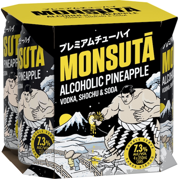 Monsuta Alcoholic Pineapple Vodka Shochu & Soda Cans 350ml x 4 Pack