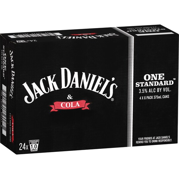 Jack Daniel's Whiskey & Cola 3.5% Cans 375mL x 24 case