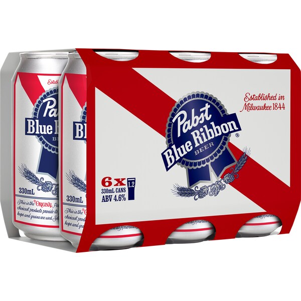 Pabst Blue Ribbon Lager Cans 330mL x 6 pack
