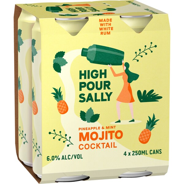 High Pour Sally Pineapple & Mint Mojito Cans 250ml x 4 Pack