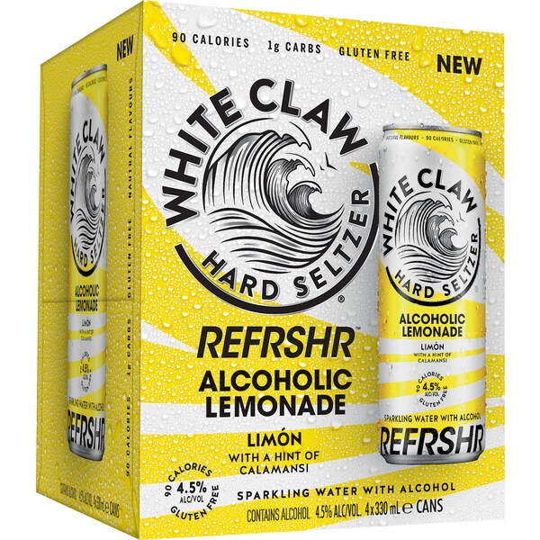 White Claw RefrshrAlcoholic LemonadeLimon Can 330mL x 4 Pack