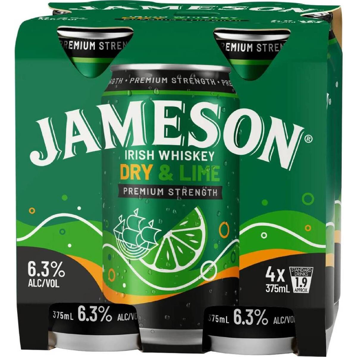 Jameson Dry & Lime Cans 375mL x 4 pack