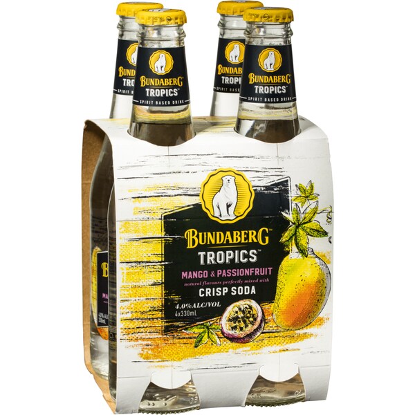 Bundaberg Tropics Rum Mango & Passionfruit 330mL x 4 pack