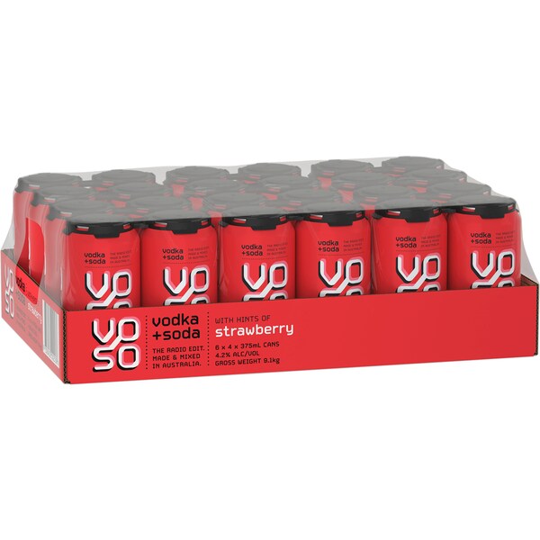 Voso Vodka & Soda With Strawberry Cans 375ml x 24 Case