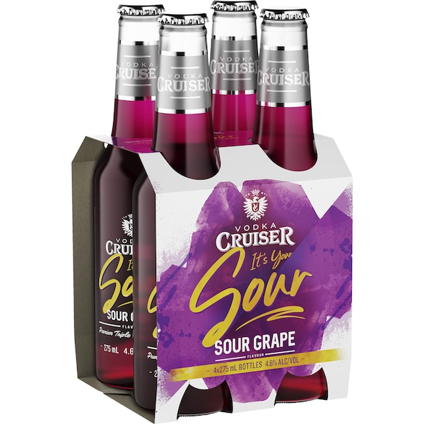 Vodka Cruiser Vodka Sour Grape Bottle 275mL x 4 Pack