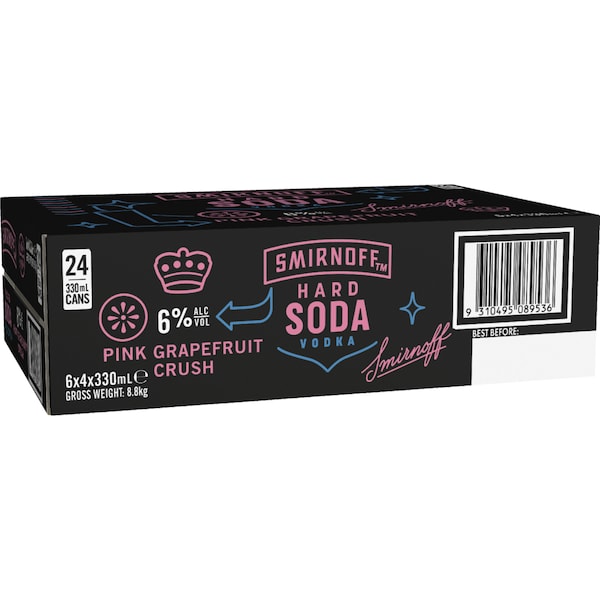 Smirnoff Pink Grapefruit Crush 6% Vodka Can 330mL x 24 Case