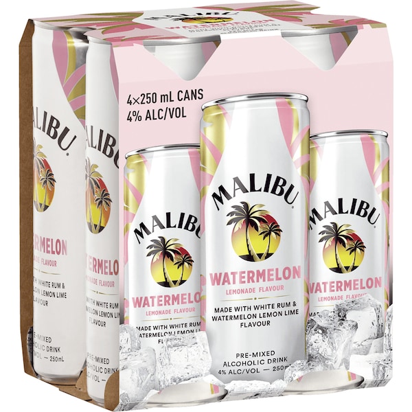 Malibu Watermelon Lemonade Cans 250ml x 4 Pack