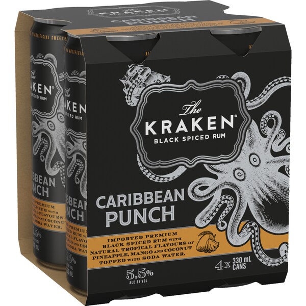 The Kraken Caribbean Punch - Spiced Rum Can 330mL x 4 pack