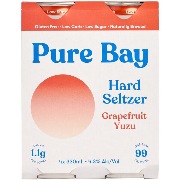 Pure Bay Hard Seltzer Yuzu Grapefruit Cans 330ml x24 Case
