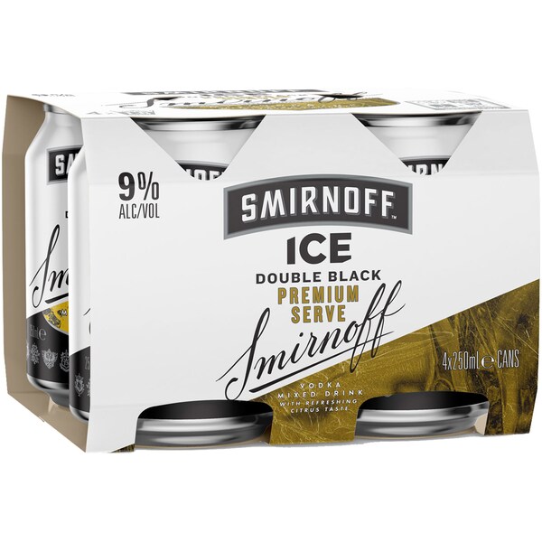 Smirnoff Ice Double Black Cans 250mL x 4 pack