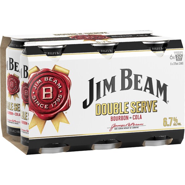 Jim Beam Double Serve Bourbon & Cola Cans 375mL x 6 pack