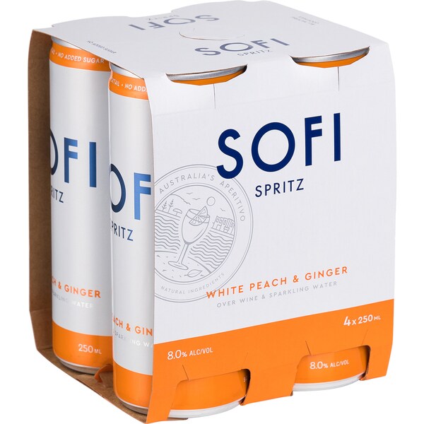 Sofi Spritz White Peach & Ginger Cans 250mL x 4 pack