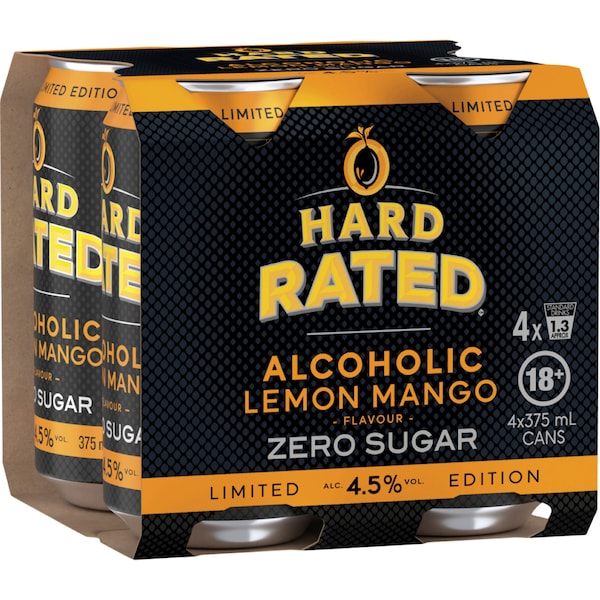 Hard Rated Lemon Mango Zero Sugar 375mL x 4 pack