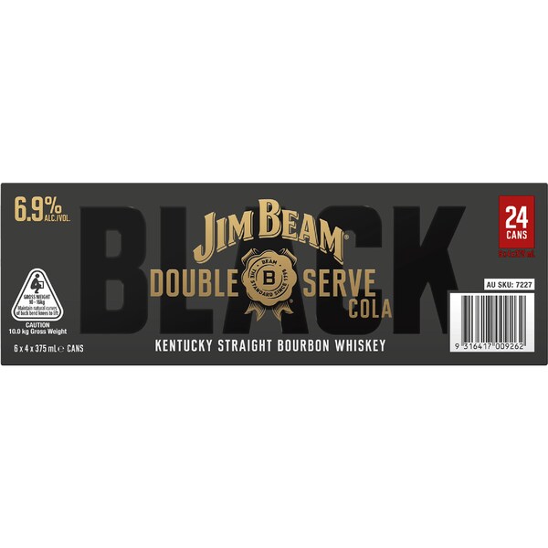 Jim Beam Black Bourbon Double Serve Mixed With Cola 375mL x 24 case