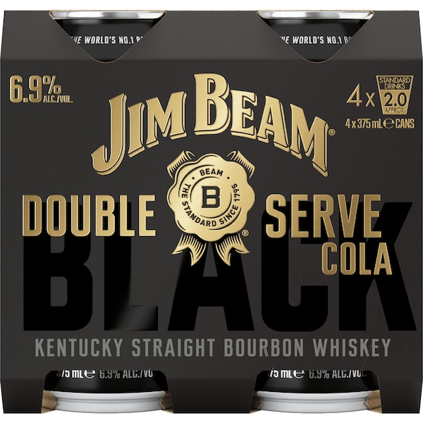 Jim Beam Black Bourbon Double Serve Mixed With Cola 375mL x 4 pack