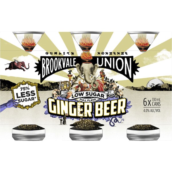 Brookvale Union Ginger Beer Low Sugar Cans 330mL x 6 pack