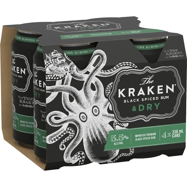 The Kraken Spiced Rum & Dry Cans 330mL x 4 pack