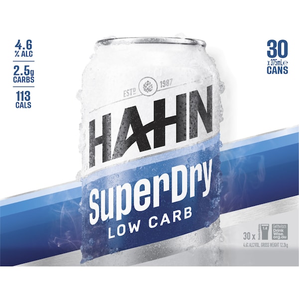 Hahn Super Dry Low Carb Can 375mL x 30 case
