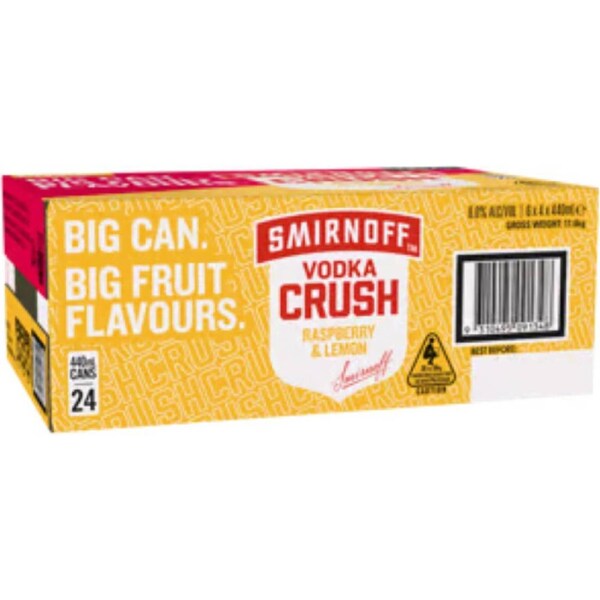 Smirnoff Crush Raspberry & Lemon Cans 440mL x 24 pack
