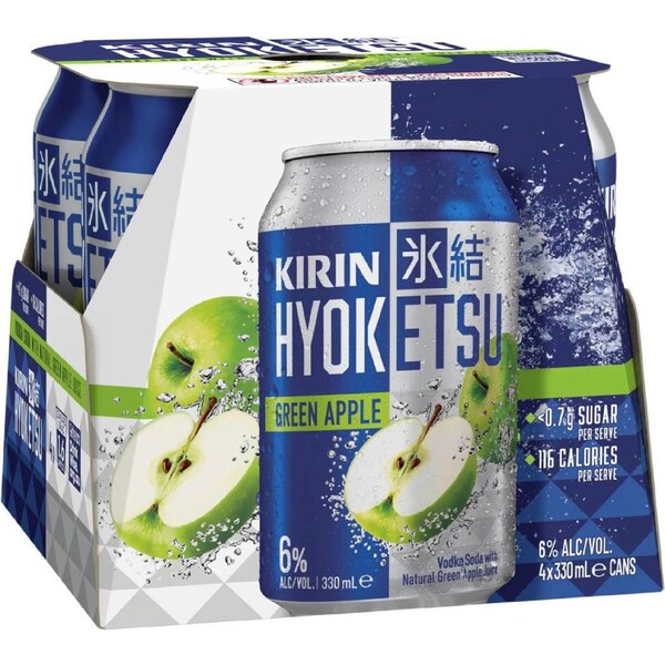 Kirin Hyoketsu Green Apple Cans 330mL x 4 pack