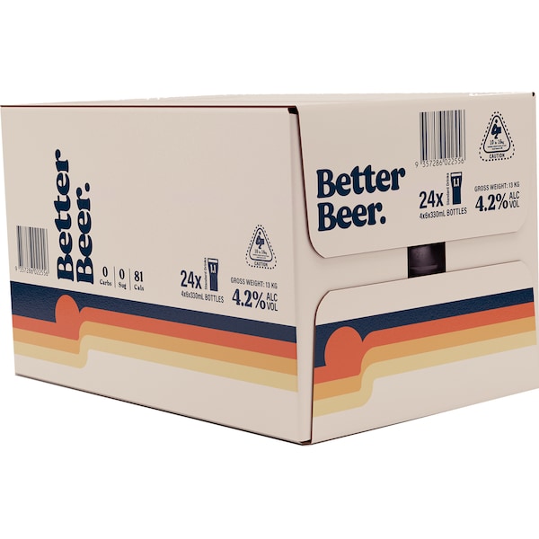 Better Beer Zero Carb Lager Bottles 330mL x 24 case