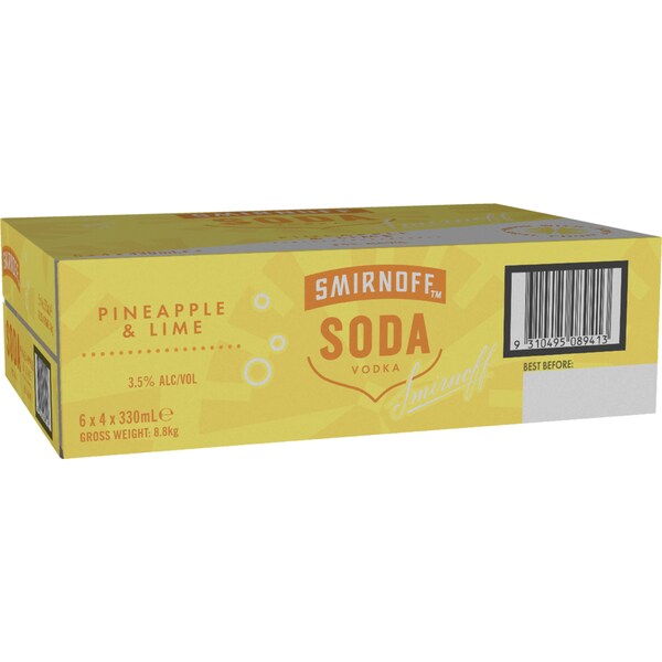 Smirnoff Vodka Pineapple & Lime Fruit Soda Case 330mL x 24 Case