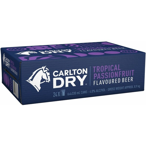 Carlton Dry Beer Tropical Passionfruit Case 330mL x 24 Pack