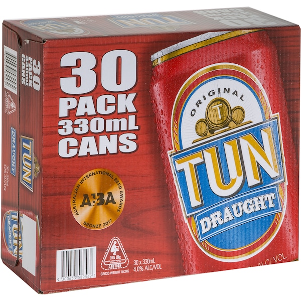 Tun Red Draught Lager Cans 330mL x 30 case