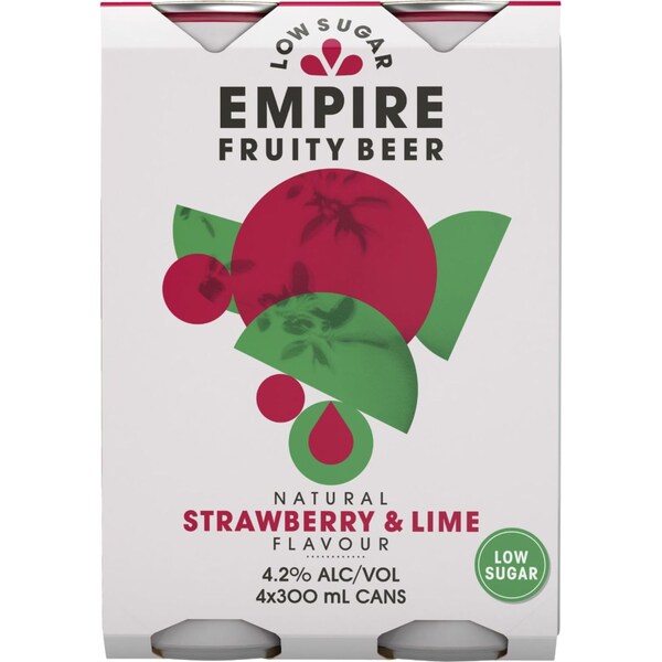 Empire Fruity Beer Natural Strawberry & Lime Flavour Can 300ml x 4 Pack