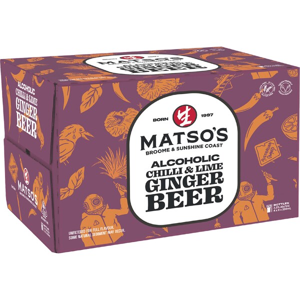 Matso's Chilli Lime Ginger Beer Bottle 330mL x 6 Pack
