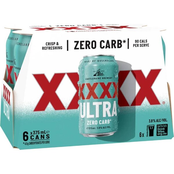 XXXX Ultra Zero Carb Cans 375mL x 6 pack