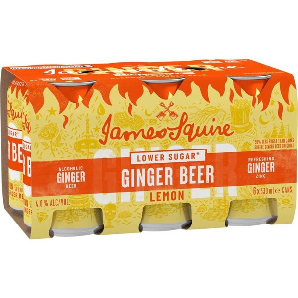 James Squire Ginger Lemon Low Sugar Cans 330mL x 6 pack