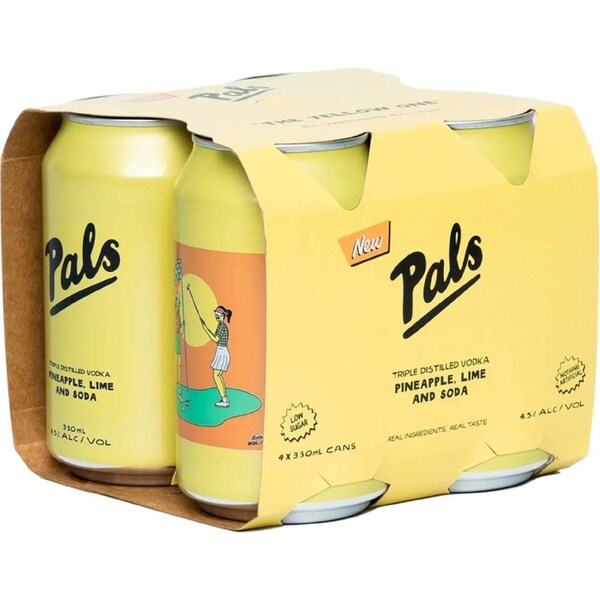 Pals Vodka Pineapple, Lime & Soda Cans 330mL x 4 pack