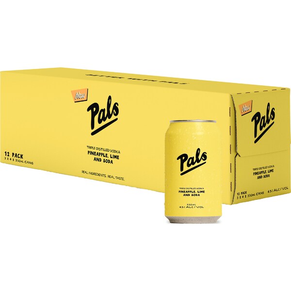 Pals Vodka Pineapple, Lime & Soda Cans 330mL x 12 pack