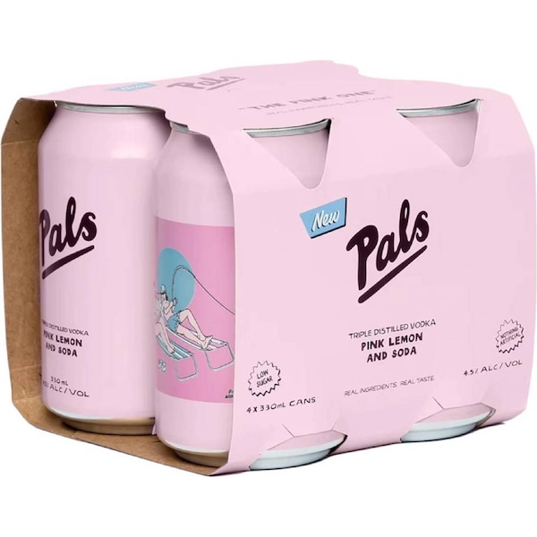 Pals Vodka Pink Lemonade & Soda Cans 330mL x 4 pack