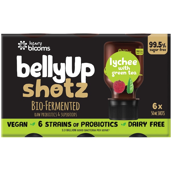 BellyUp Shotz Bio-Fermented Lychee With Green Tea 6 pack